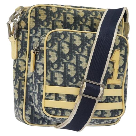 DIOR Trotter Canvas Shoulder Bag Navy Gold - Picture 1 of 16
